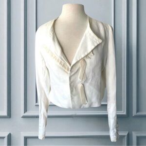 DRIES VAN NOTEN 100% Linen Cropped White Jacket
